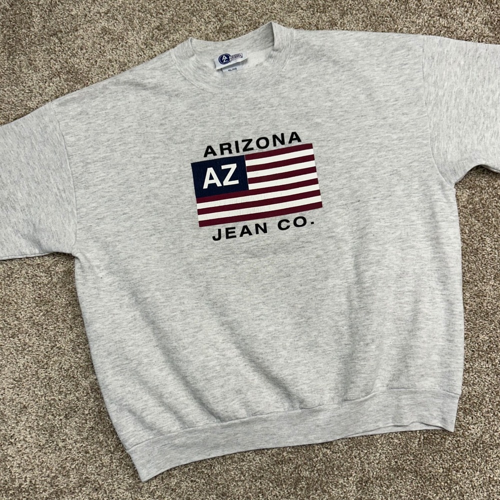 Vintage Arizona Jeans Co Crewneck Sweatshirt Men Size XL Made In USA 90s Flag
